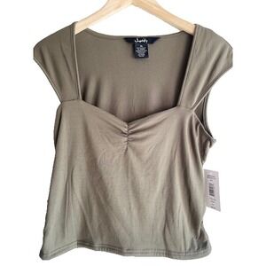 Justify OLIVE Short Sleeve Shirt with Sweetheart Neckline Size XL